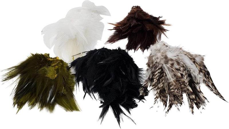 Creative Angler Saddle Hackle Fly Tying Materials - Natural Feathers for Wet Flies, Rooster Feathers, Hair Feathers for Crafts, Fly Tying Kit - Small Feathers Combo Pack of Steelhead Colored Feathers - Image 1